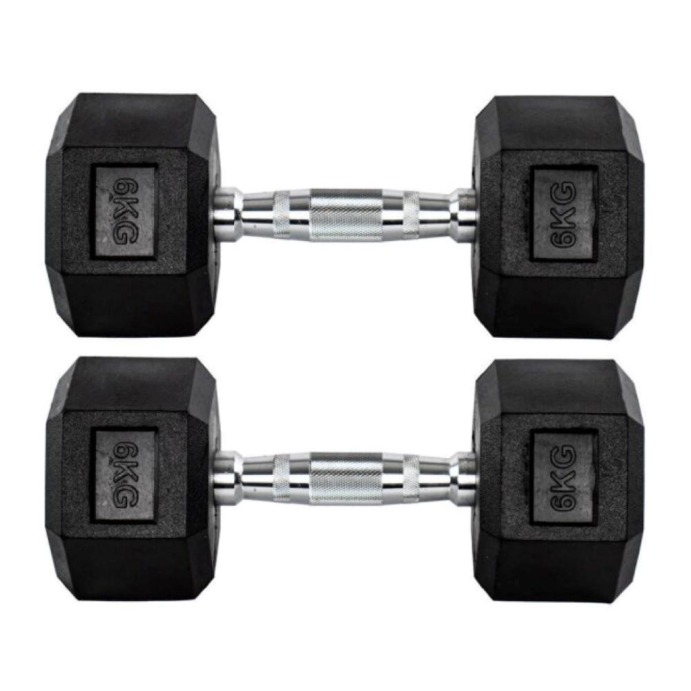 Par Halteres 6kg + 6kg Dumbbell Sextavado Emborrachado Pegada Cromada Gallant (GDB06F3B-PT) - Sports & Outdoors