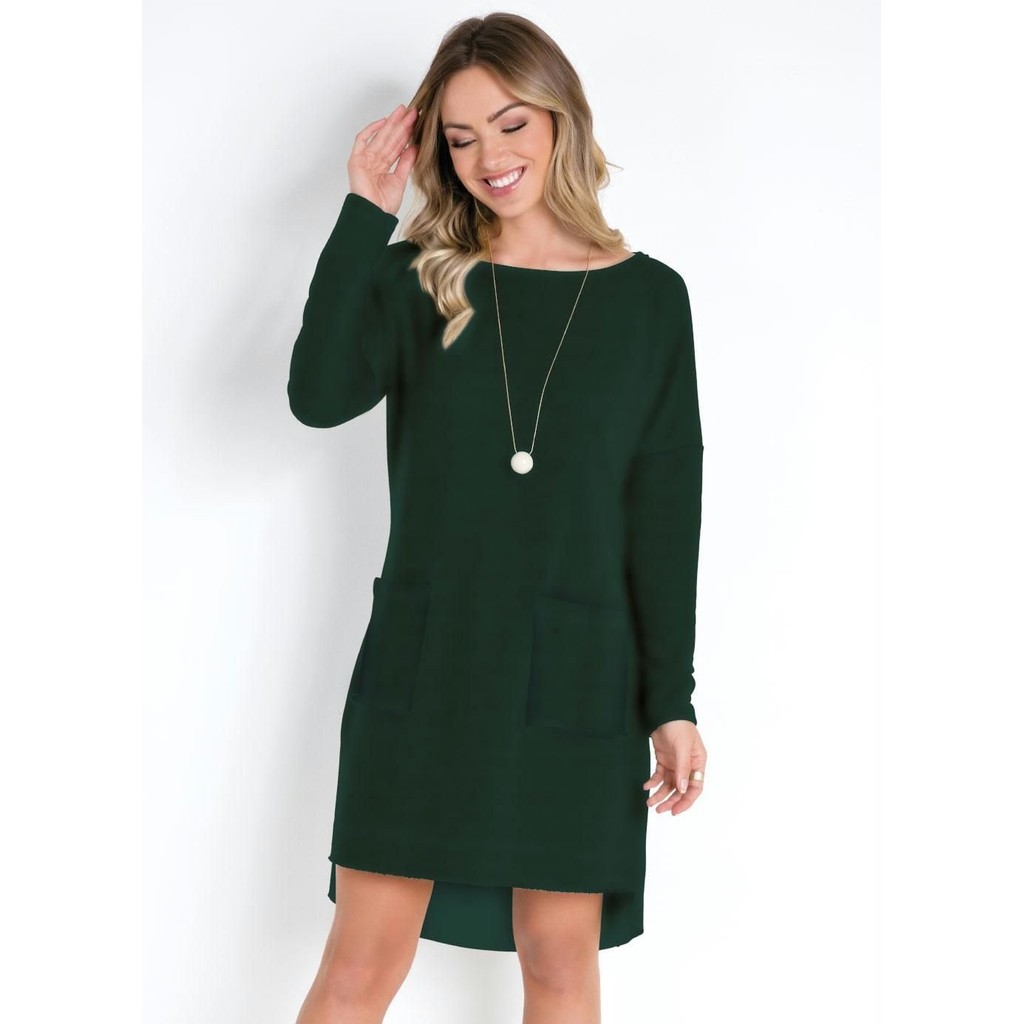 Vestido Com Bolsos Frontais Verde Quintess em Oferta na Shopee