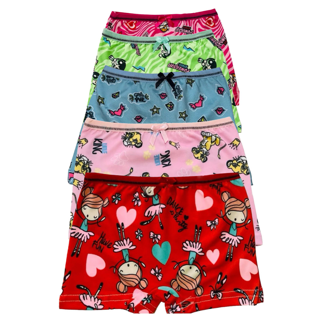 Kit Com 5 Calcinhas Infantil Boxe Shortinho Estampadas com forro de algodão em Oferta na Shopee