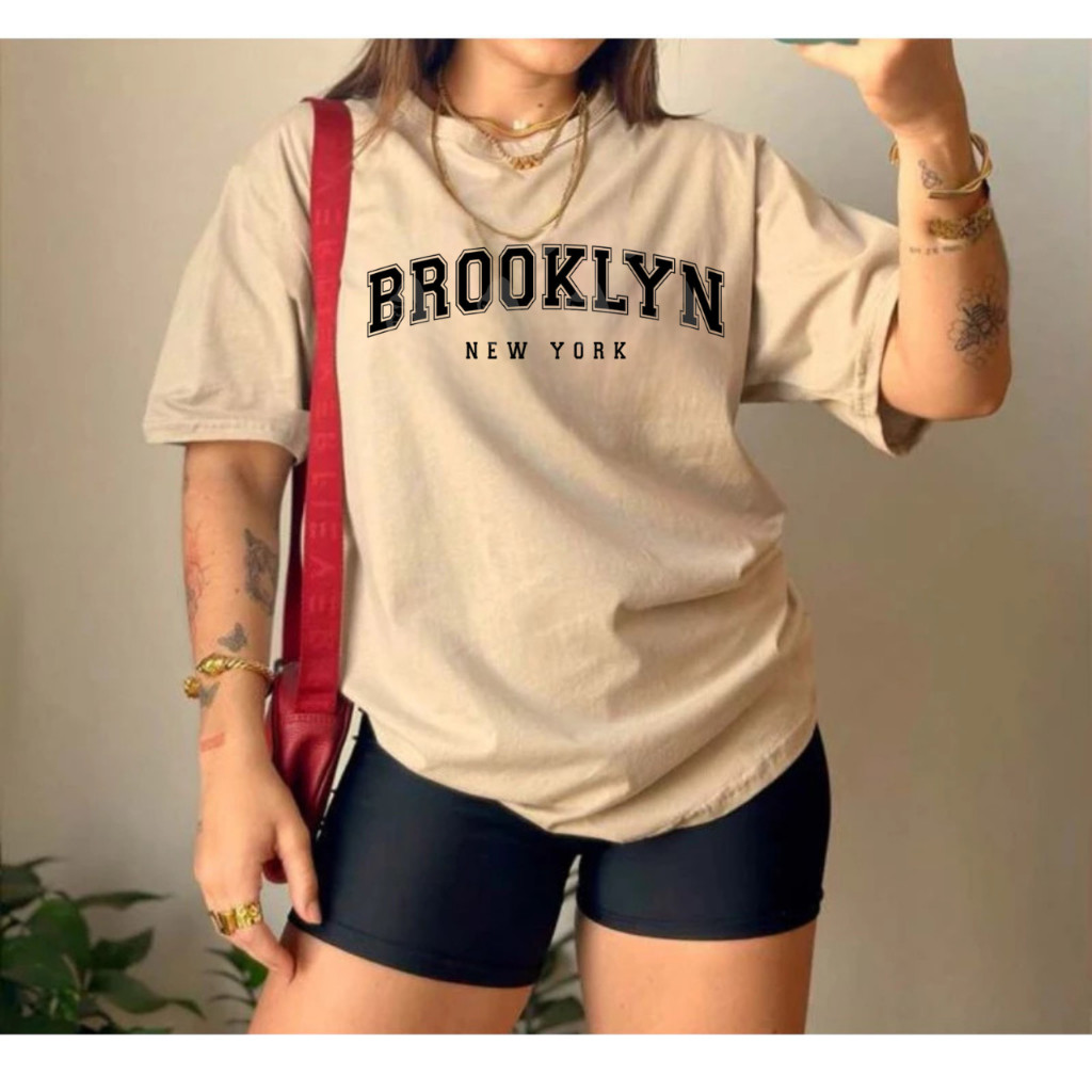 T-Shirt Camiseta Feminina Blusinha Camisa Básica Moda Verão Tendência Bege em Oferta na Shopee