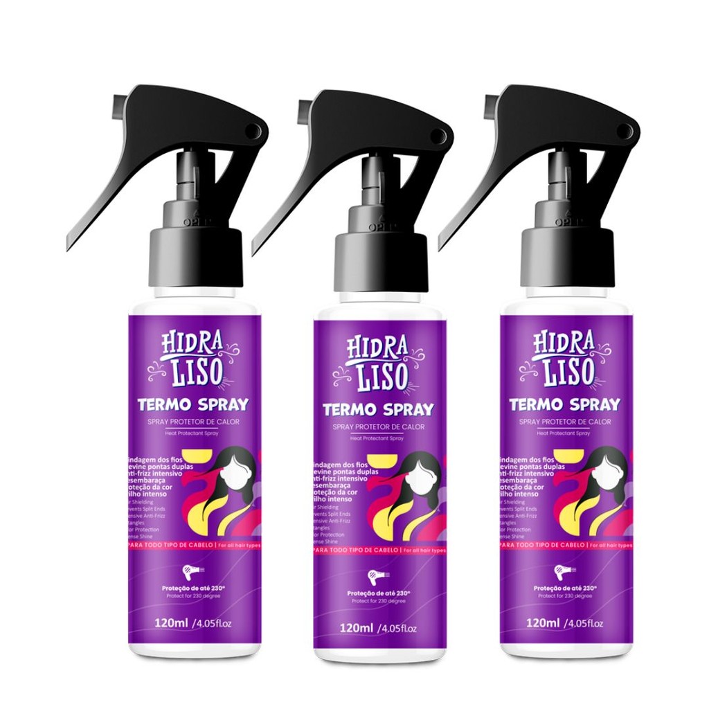 Combo 3x Termo Spray Anti Frizz Brilho Intenso - Hidraliso