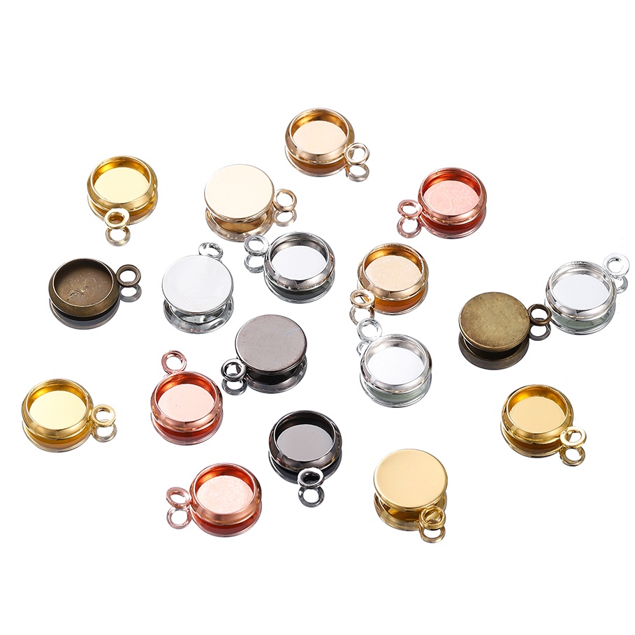 St.kunkka 20Pcs Bandeja redonda de 8mm Pingente Bandeja de prata Cúpula Base Bandeja Pingente Convexo Redonda Inlaid Flat Frame Cup Flat Round Gold