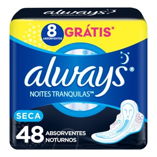 Absorvente Noturno Always Noites Tranquilas Cobertura Seca com Abas Leve 48 Pague 40 Unidades