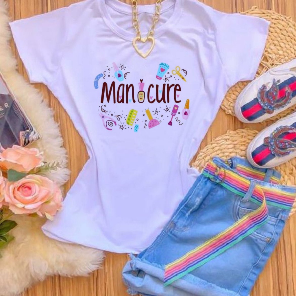 Blusa T-shirt Camiseta MANICURE ESMALTES COLORIDOS