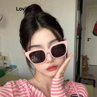 Lovito Casual Óculos de Sol Femininos Lisos Básicos LNA28273 (Rosa)