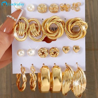 Brincos De Ouro 24Pcs Conjunto De Gold Hoop Vinage Pearl Resina Borboleta Cross Heart Earings for Women Acessórios Jóias