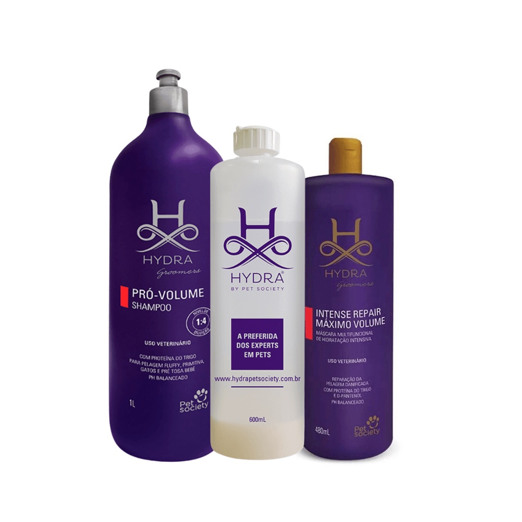 Kit Produtos Pet Hydra Groomers Shampoo Pro-volume + Máscara Hidratação Máximo Volume + Frasco Diluidor