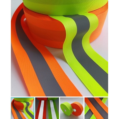 Fita De Gorgurão Com Faixa Refletiva 50mm 2 cores em metro em Oferta na Shopee