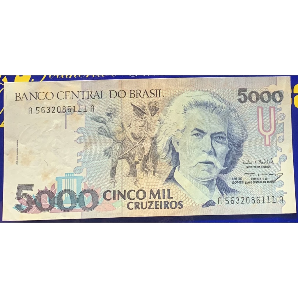 Cédula 5 Mil Cruzeiros Banco Central do Brasil Antigas Coleção