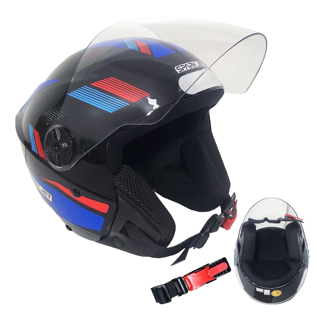 Capacete Moto Aberto Ebf Spark Jet Sting Preto Azul