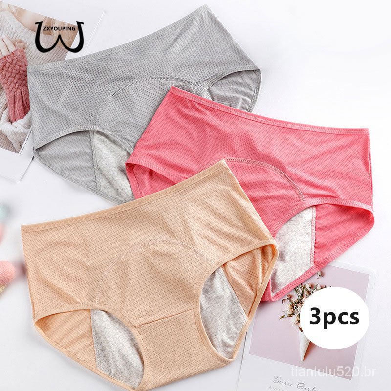 ZXYOUPING 3 pçs/set Menstrual Calcinha Absorvente Calcinha Incontinência Calcinha Antibacteriana Metal Período Menstrual Roupa Interior À Prova De Vazamentos Sexy Mulheres Sem Costura Períodos Calcinha Água