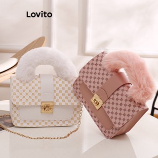 Lovito Clássico Bolsa de Ombro com Corrente de Argyle para Mulheres LFA05023 (Branco/Rosa)