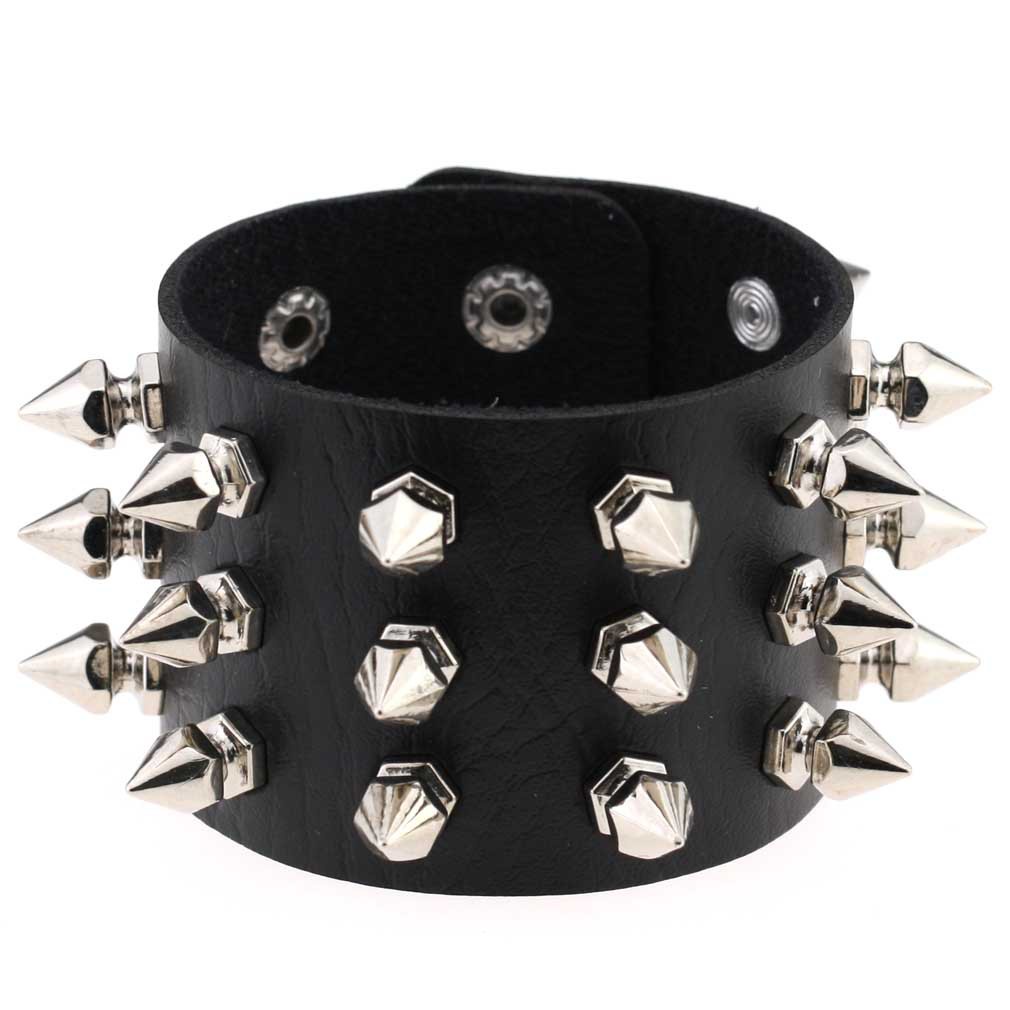 Pulseira Bracelete Feminino Masculino Couro Punk Rock Gótica Larga Spike Espinhos Rebite