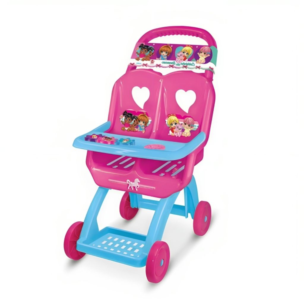 Carrinho De Boneca Duplo Infantil Rosa e Azul Com Suporte De Pratinho 229 - Lider em Oferta na Shopee
