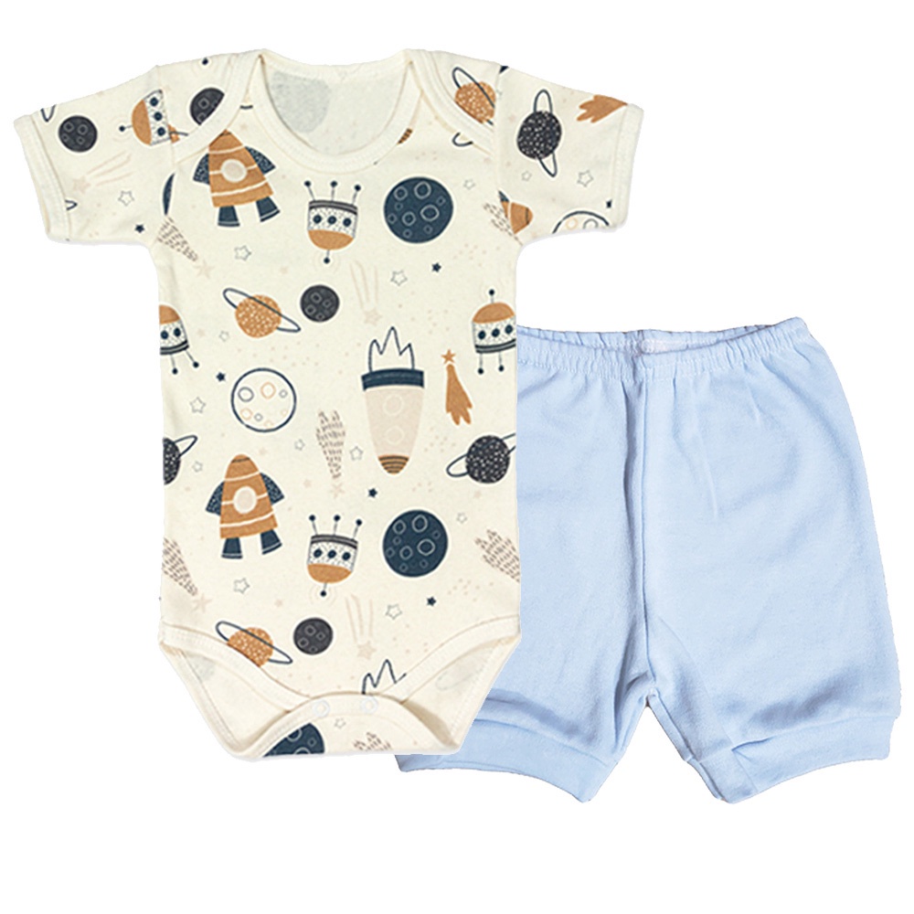 Kit Conjunto Roupa de Bebê Body e Short Enxoval Verão 2 Pças