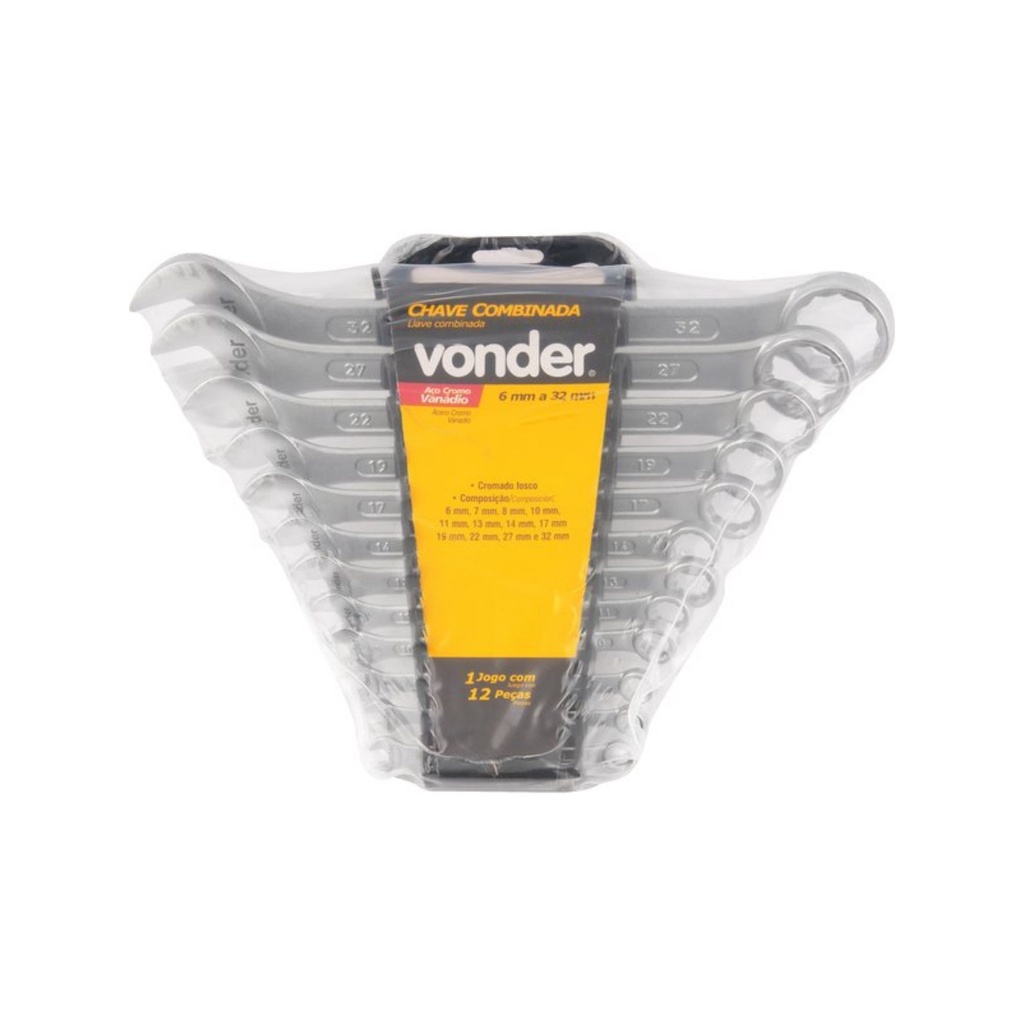 Jogo de Chaves Combinadas 12 Peças 6 mm a 32 mm CRV Vonder - 37.42.632.000