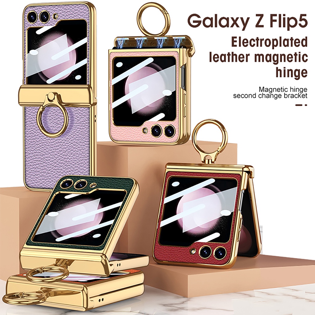 Caixa Magnética Para Pára-Choques Galvanizada Samsung Galaxy Z Flip 5 Design Criativo Flip5 5 Com Telefone Anel