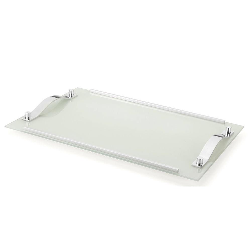 Bandeja Decorativa Vidro Branco 25x40 Cm Aparador Bar Bebida Casa Cozinha Servir Mesa Organizadora