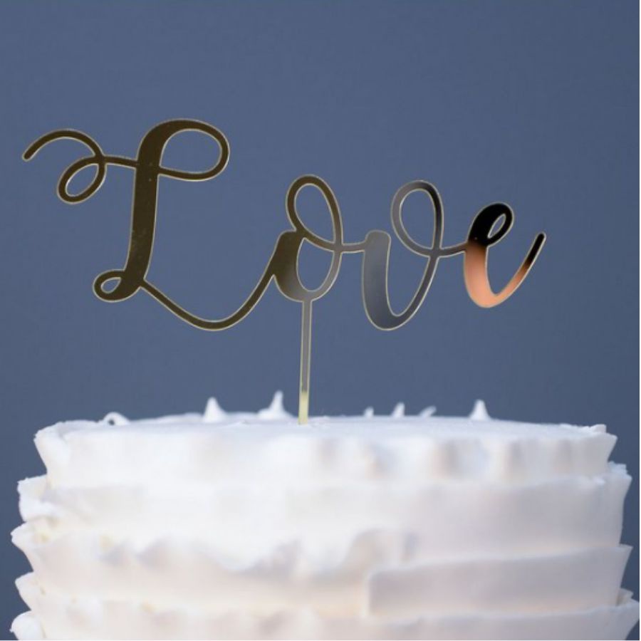 Topo de Bolo Love Espelhado Dourado Sonho Fino Rizzo Confeitaria