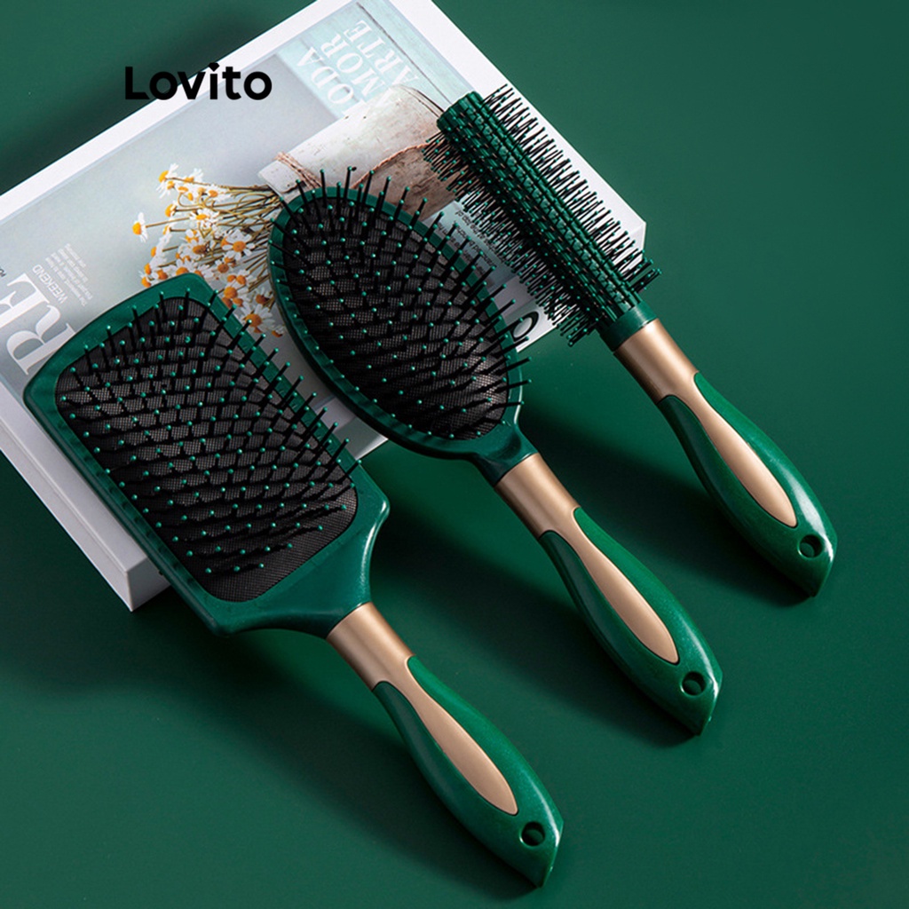 Lovito Escova Desembaraçadora De Cabelo Para Cabelos Cacheados Massagem Pá Escova Almofada Pentes De Cabelo Escova Secadora De Cabelo L48MU004 (1/2/3/4)