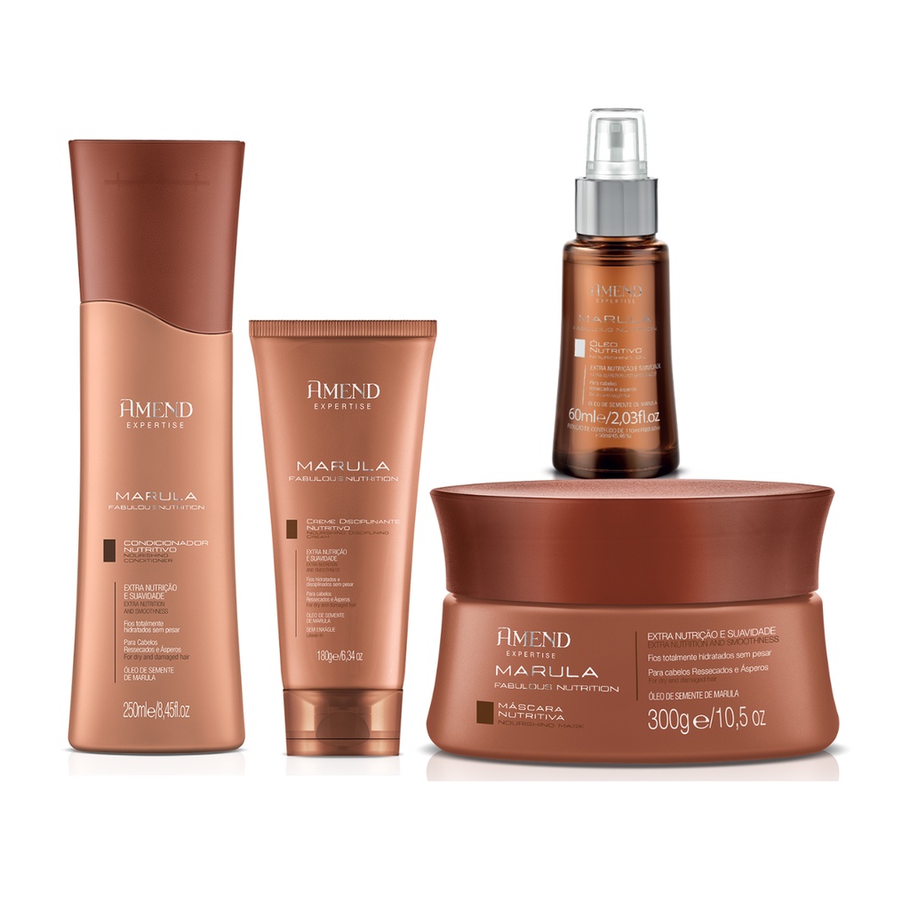 Kit Marula Amend Condicionador Máscara Leave Óleo Nutri Brilho Maciez Ressecamento Perda Hidratação