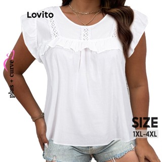 Lovito Blusa Casual Bordada Lisa Com Babados Plus Tamanho Para Mulheres LNE31163 (Branco)
