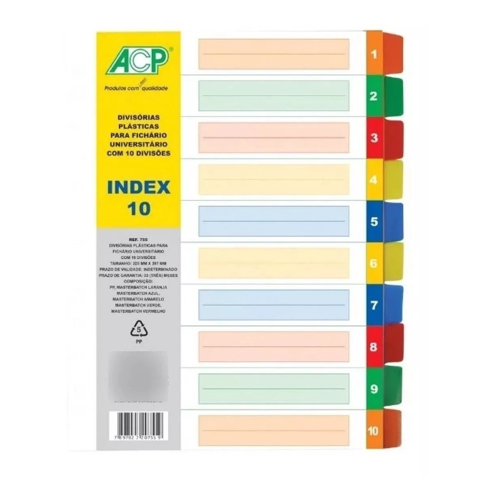 Fichário 4 Argolas Preto 250x335x40mm c Divisória Plástica C/10 c Bloco 96 Folhas