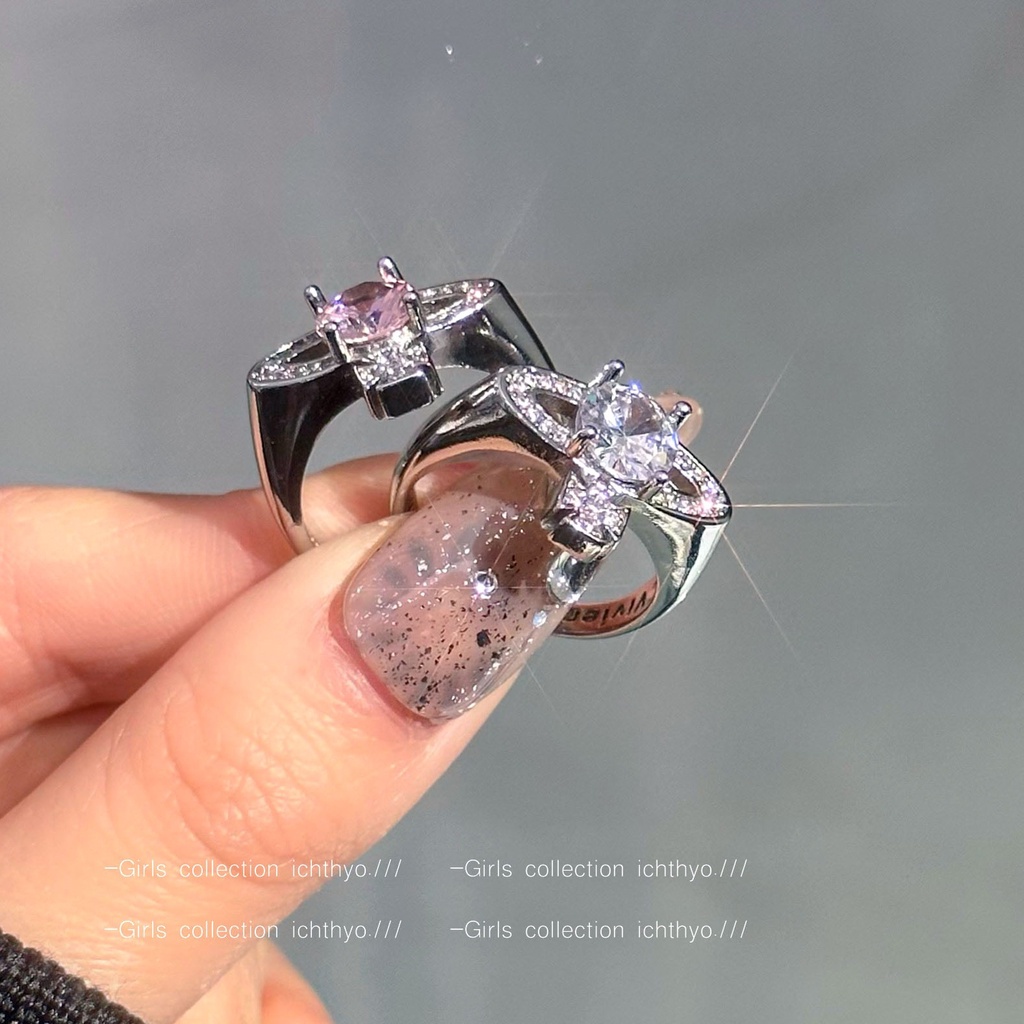 Vivienne Westwood Design De Interesse Especial Diamante Brilhante Zircon Saturn Ring Girls Light Luxo Moda De Alto Sentido Índice Anel De Dedo Personalidade