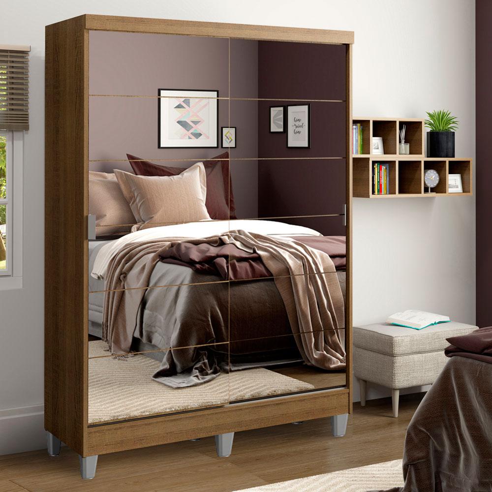 Guarda-Roupa Solteiro Madesa Luke 2 Portas de Correr de Espelho com Pés - Rustic em Oferta na Shopee