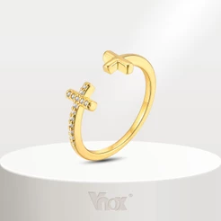 Vnox Zircon Anel Ajustável De Abertura Cruz Cúbica Para Women , 18K Gold Faith Christ Jewelry Acessórios