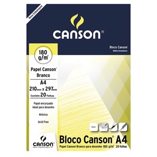 Bloco desenho branco A4 180g com 20 folhas Canson