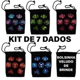 PROMOÇÃO Kit 7 Dados de RPG Perolados PREMIUM Com Bolsinha de Veludo D20 Dungeons and Dragons D&D
