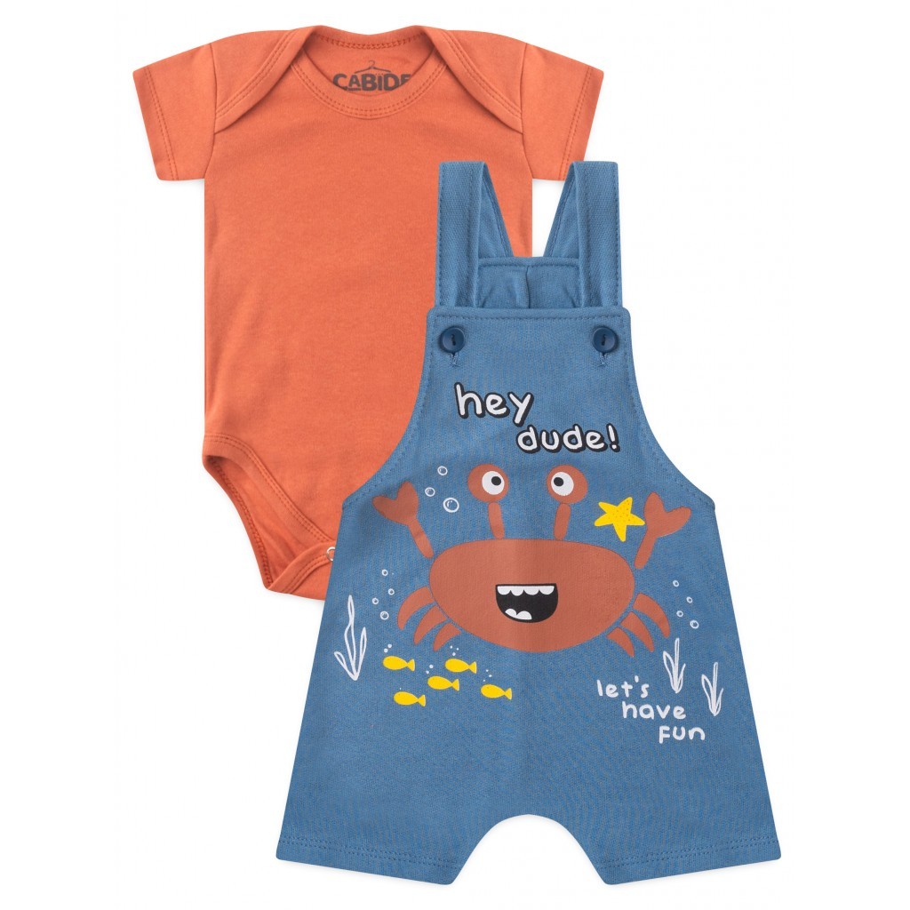 Conjunto Jardineira Bebê Menino Suedine Siri