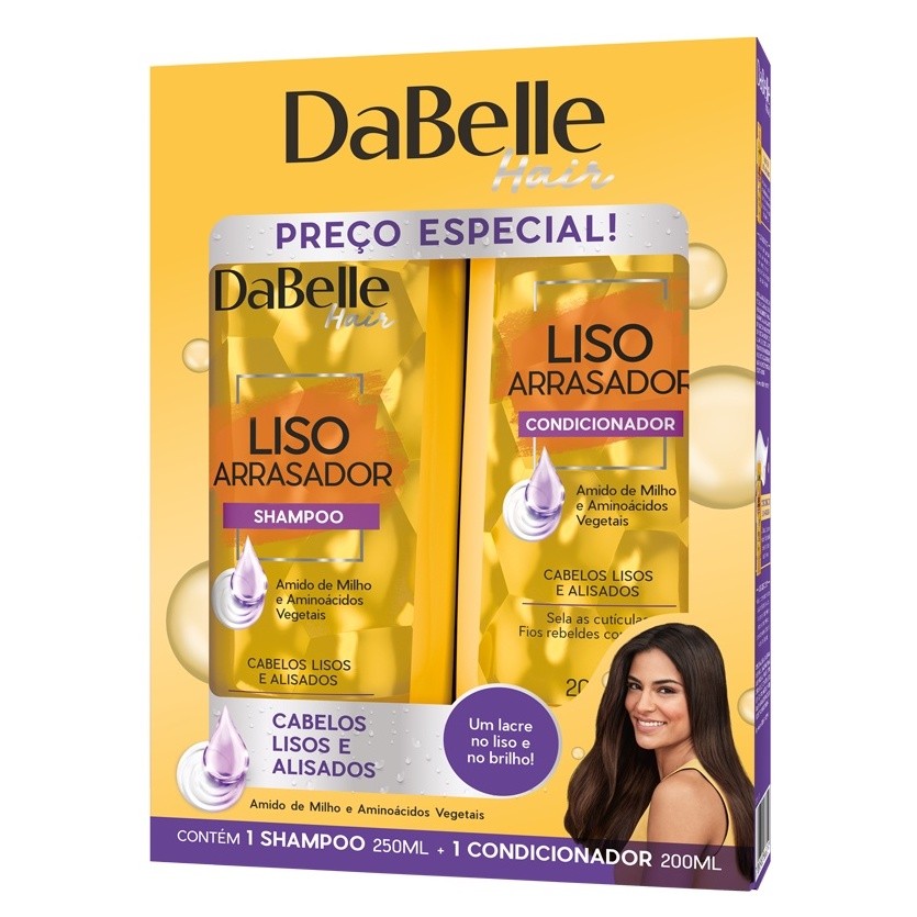 Kit Dabelle Aminoácidos Vegetais Shampoo Hidratação e Condicionador Leave-in Liso Arrasador 425ml Cabelos Lisos Alisados em Oferta na Shopee