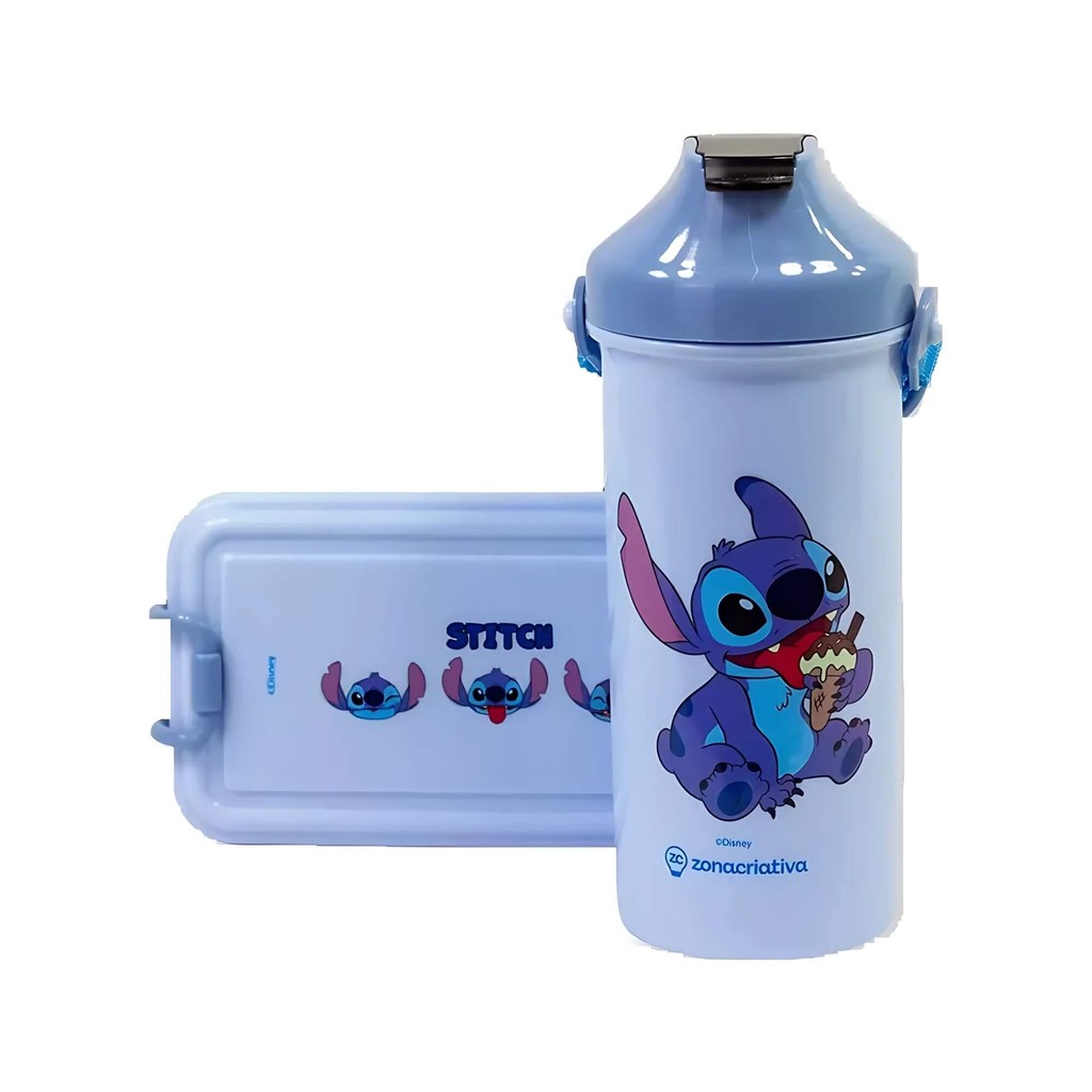 Kit Lunch Box Stitch Marmita Infantil com Talher e Garrafa Zona Criativa - 10025847 em Oferta na Shopee