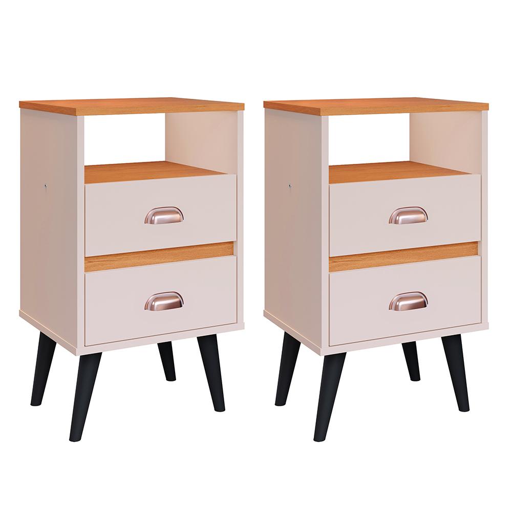 Kit 2 Mesas Cabeceira Retrô Mesinhas Gavetas Puxador Conch Nicho Decorativo Canto Quarto Casal - RPM em Oferta na Shopee