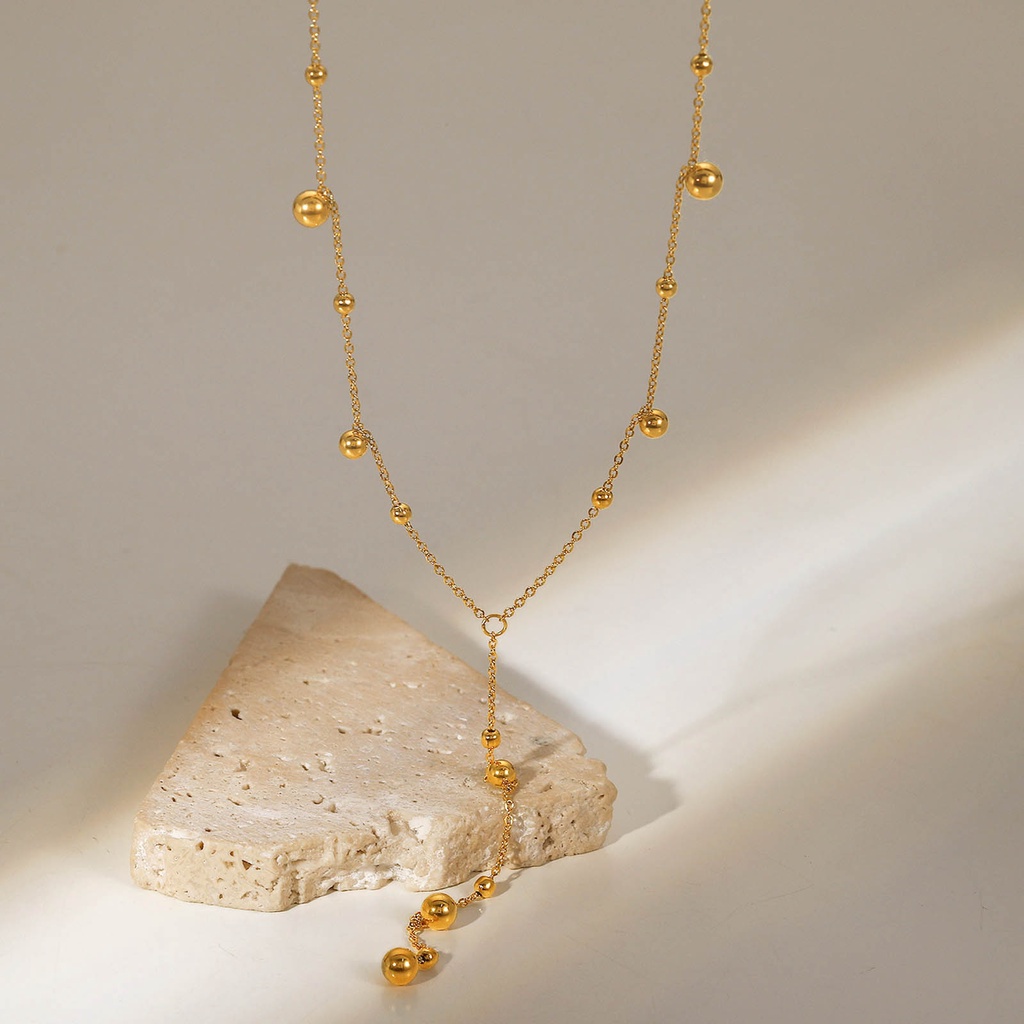 Vnox Bead Chain Colar Longo De Corrente Para Mulheres, 18K Gold Elo De Aço Inoxidável, Fahion Ins Jewelry · foto 2