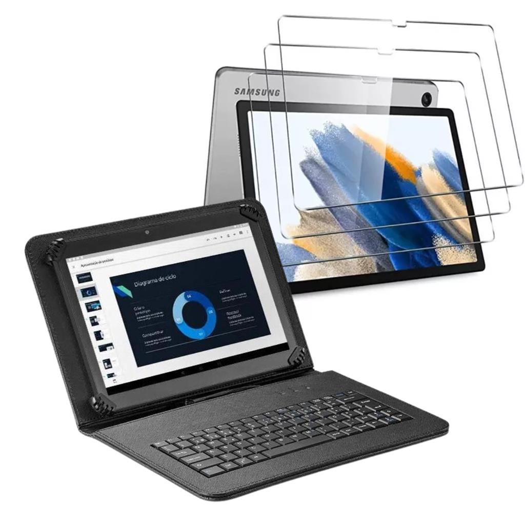 Capa com Teclado + Pelicula p/ Tablet Samsung A8 X200 X205
