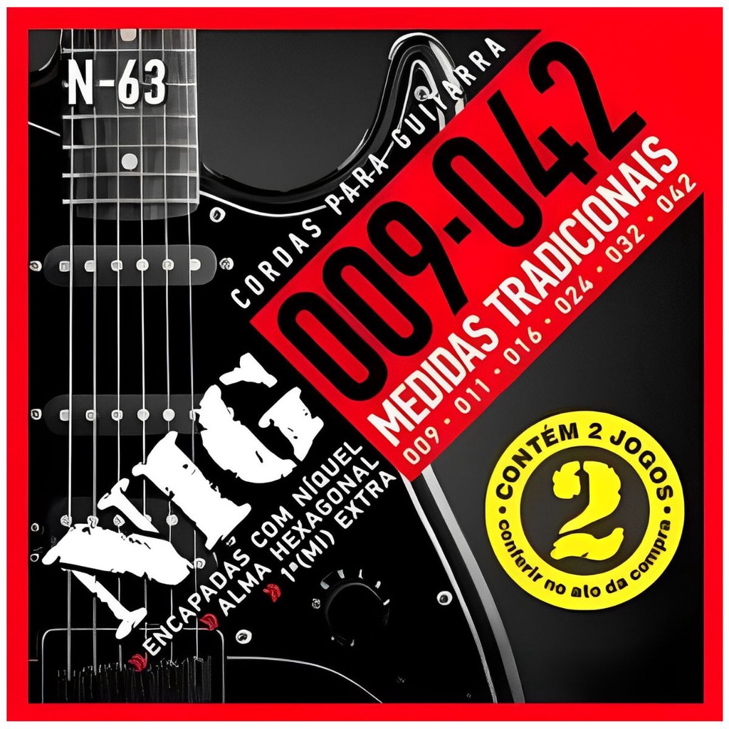Encordoamento Guitarra Nig N-63 .009 - 042” Kit 2 jogos PR2N63L