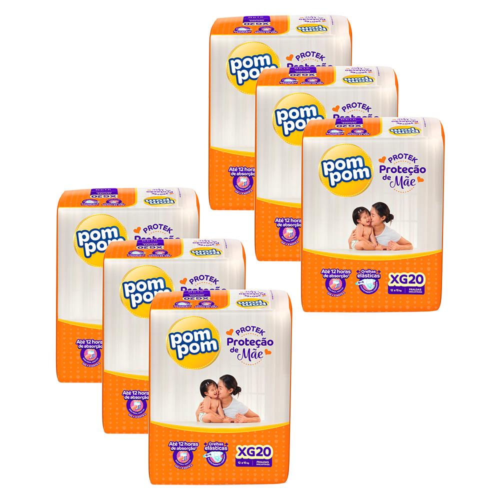 Kit 6 Fraldas Pom Pom Protek Proteção de Mãe Jumbo XG com 20un cada em Oferta na Shopee