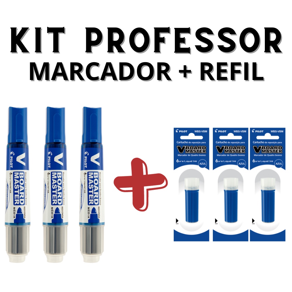 Kit 3 Marcadores Para Quadro Branco + 3 Refil PILOT V-Board Master
