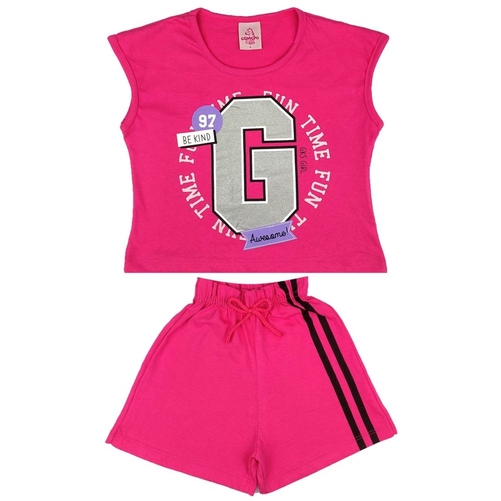 Conjunto Infantil Juvenil Verão Menina Blusa Cropped Shorts Com Elástico Confortável - Conjunto Feminino Tamanho 4 ao 14