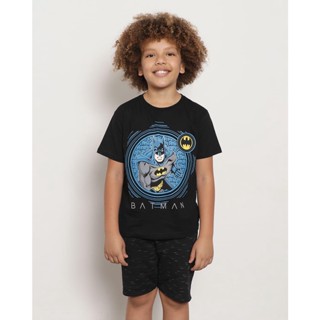 Camiseta Infantil Manga Curta Dc Comics Estampa Batman Preta