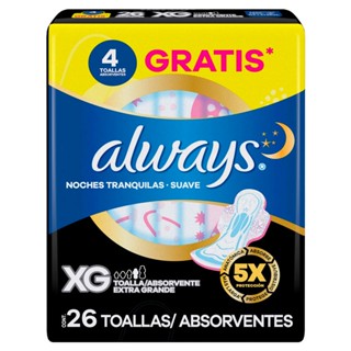 Absorvente Noturno Always Noites Tranquilas Suave Extra Grande com Abas 26 Unidades