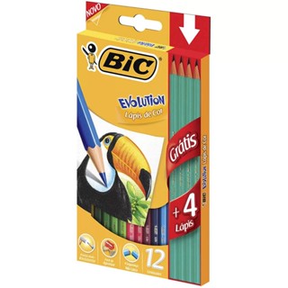 Lápis de cor 12 cores Evolution Sextavado+4 Lápis Preto Bic