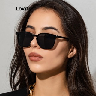 Lovito Óculos De Sol Básicos Lisos Casuais Para Mulheres LNA32293 (Preto)