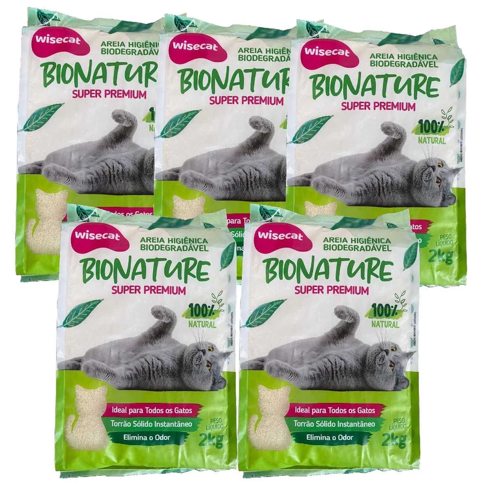 Areia De Mandioca Para Gatos Wisecat 2kg Kit 5Un