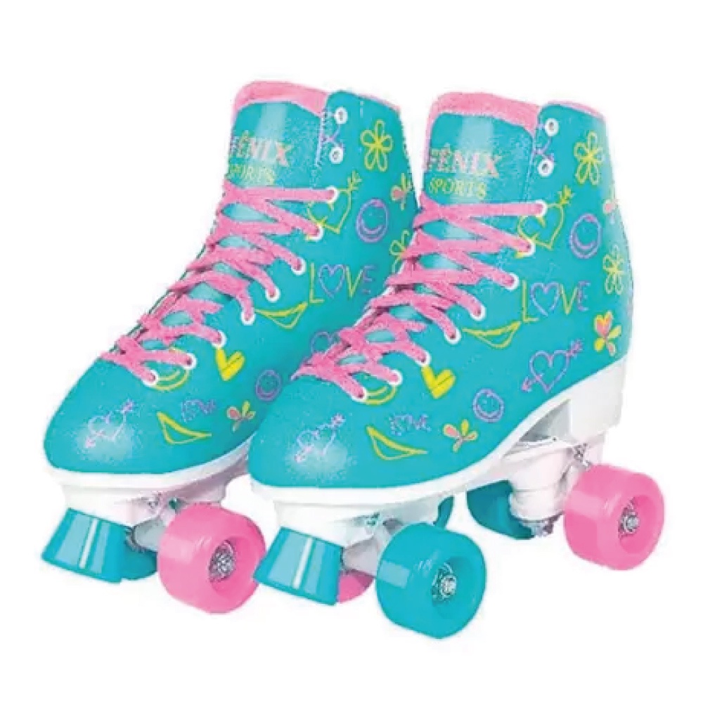 Patins Fenix 4 Rodas Roller Skate Ajustável Azul Fenix