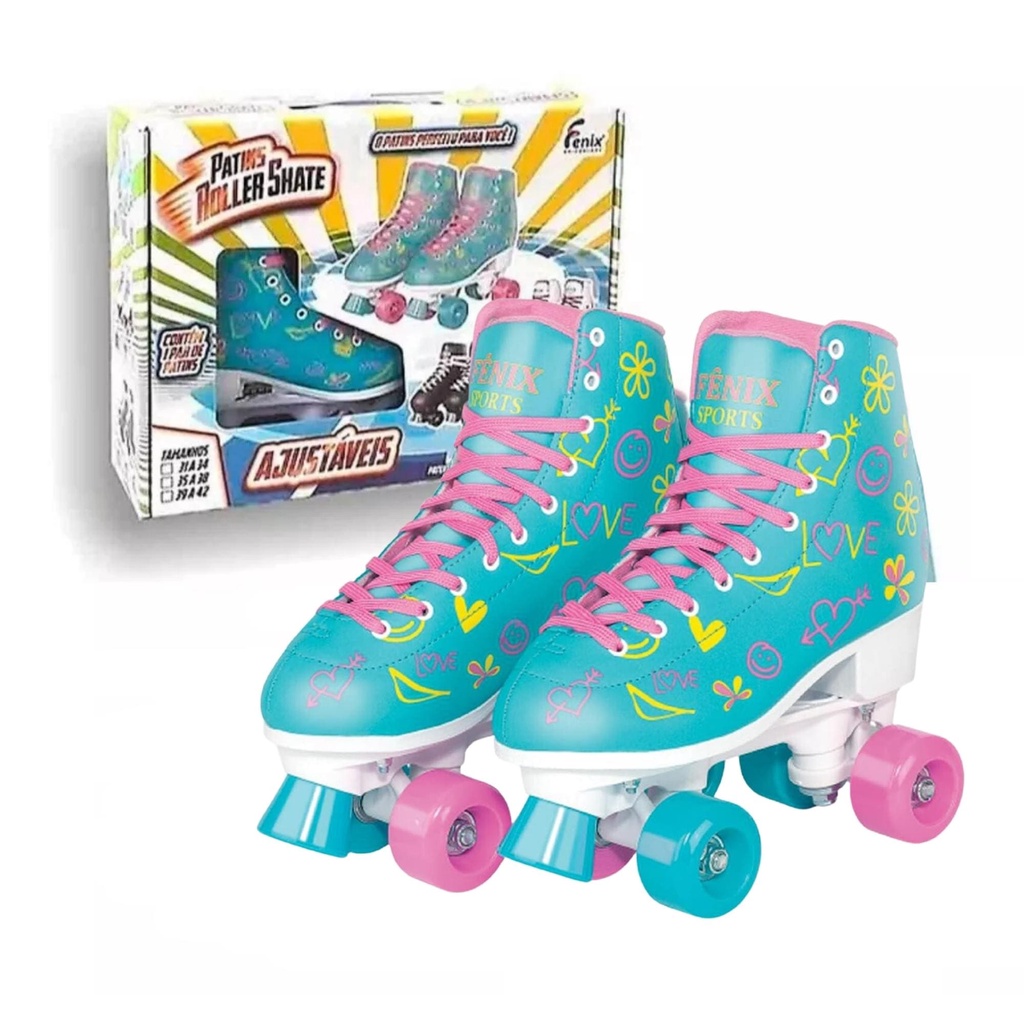Par de Patins Radkal 4 Rodas Ajustaveis Tamanho Azul Fenix Brinquedos﻿ Suporta até 70Kg - RL-07A em Oferta na Shopee