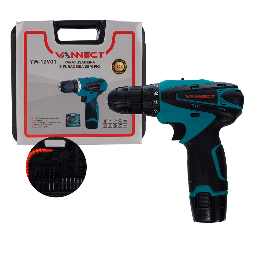 Parafusadeira Furadeira Vannect 1350 Rpm Bivolt 2 Baterias em Oferta na Shopee